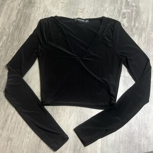 Prettylittlething Second Skin Long Sleeve Crop Top Black Size 2 NWT